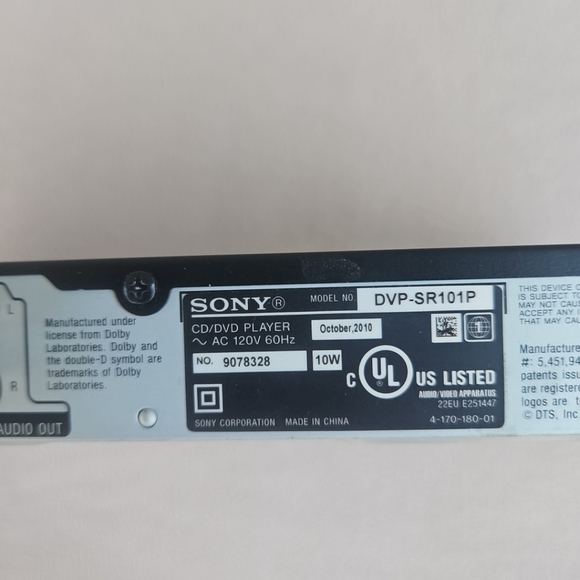 Sony Progressive Scan DVD CD Player DVP-SR101P Playback AV Cords Remote WORKS - Picture 7 of 10